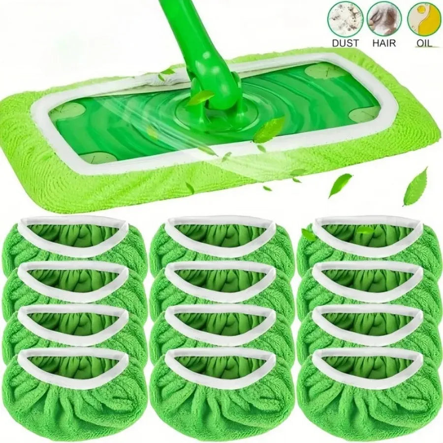 12 Piece Washable Green Mop Cloth
