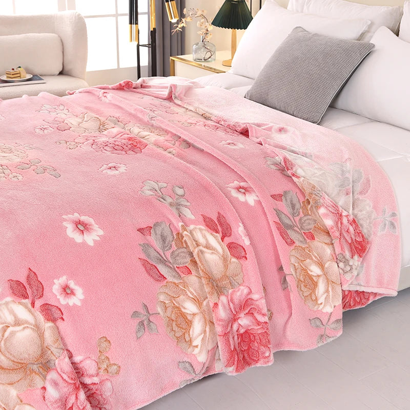 1pc Floral Style Warm Bedspread