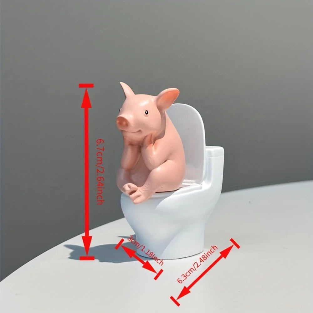 Cute Pig Sitting on Toilet
