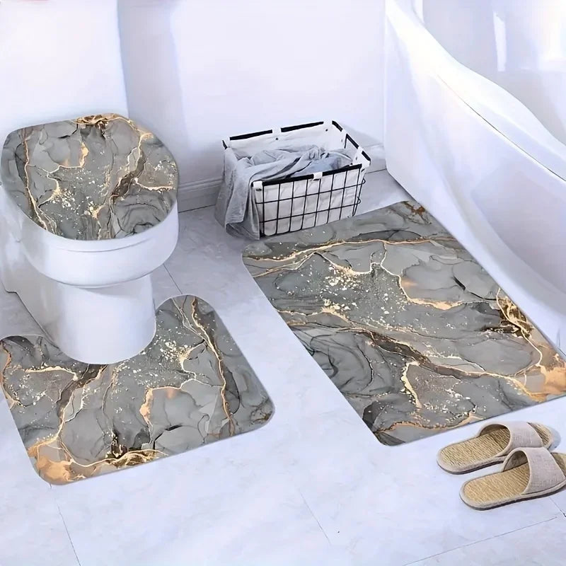 1/4pcs Marble Pattern Shower Curtain Set