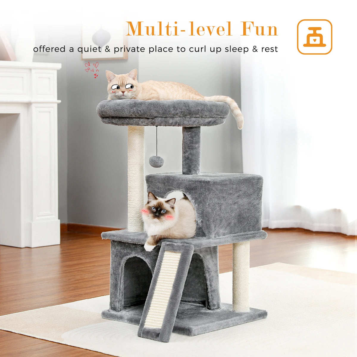Wooden Cat Tower with Double Condos