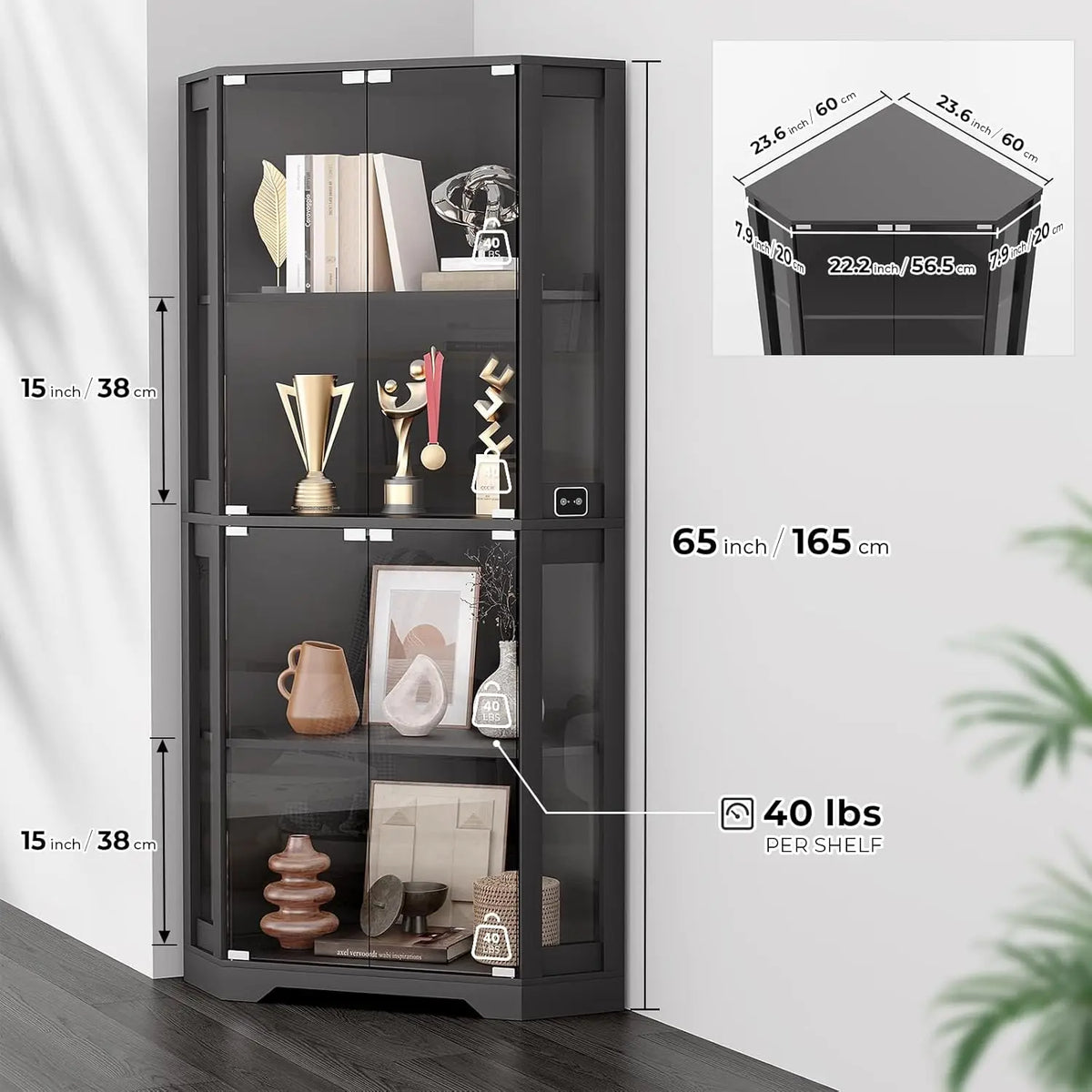 Corner Display Cabinet with Glass Doors, 65"