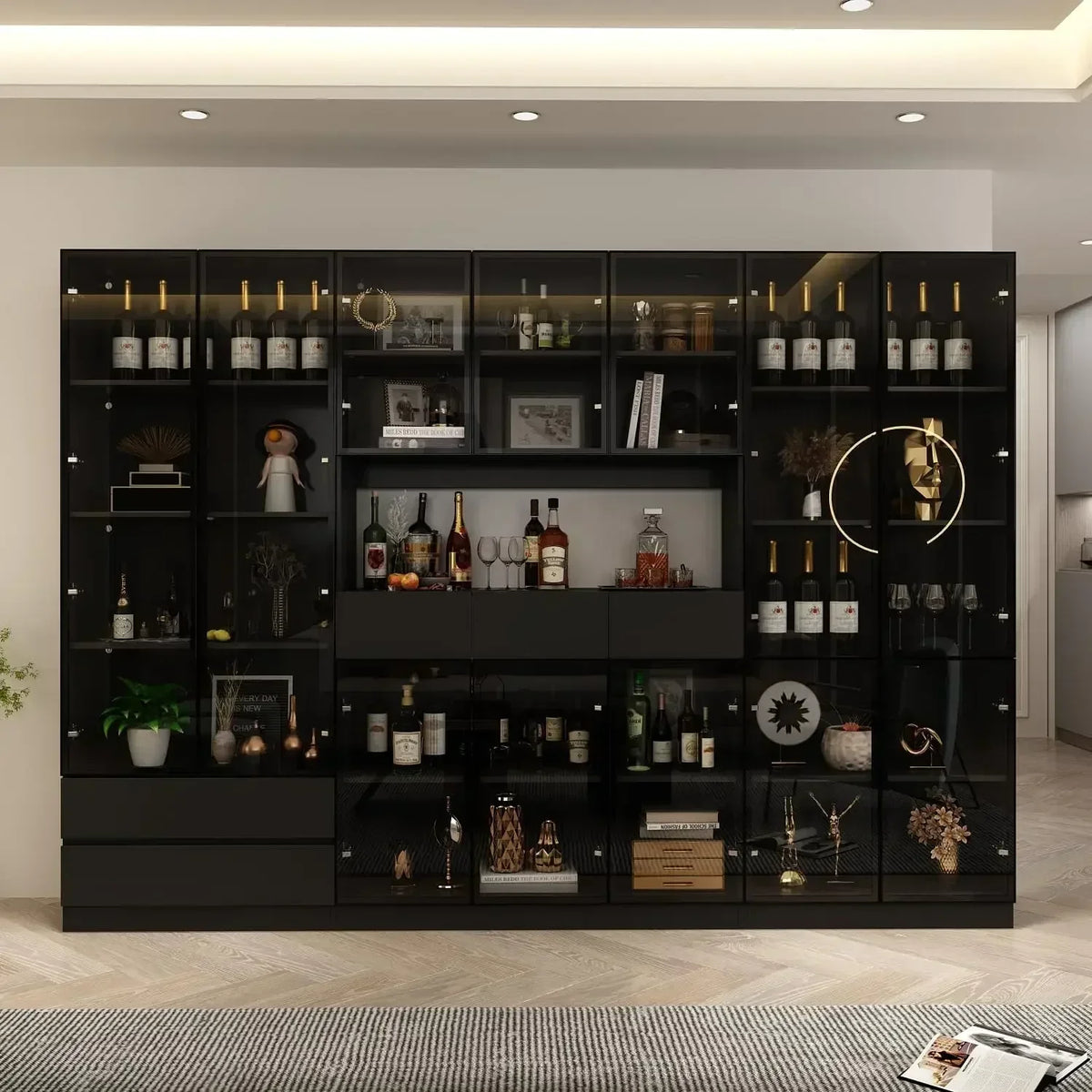 Tall Bookcase Bookshelf With Glass Doors And Lights