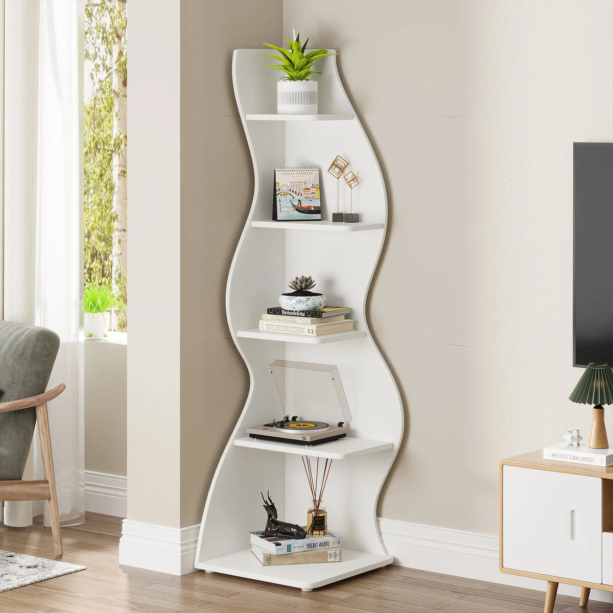 Tribesigns Modern 5-Tier Corner Bookshelf