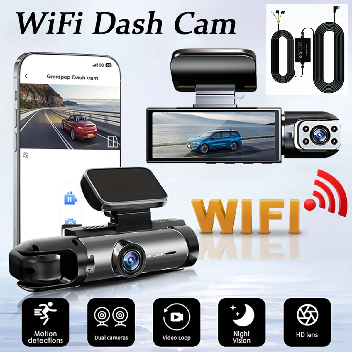 1080P WIFI Dual Dash Cam for cars,Front And Inside,car camera with IR Night Vision,Loop Recording,wide angle Car DVR Came