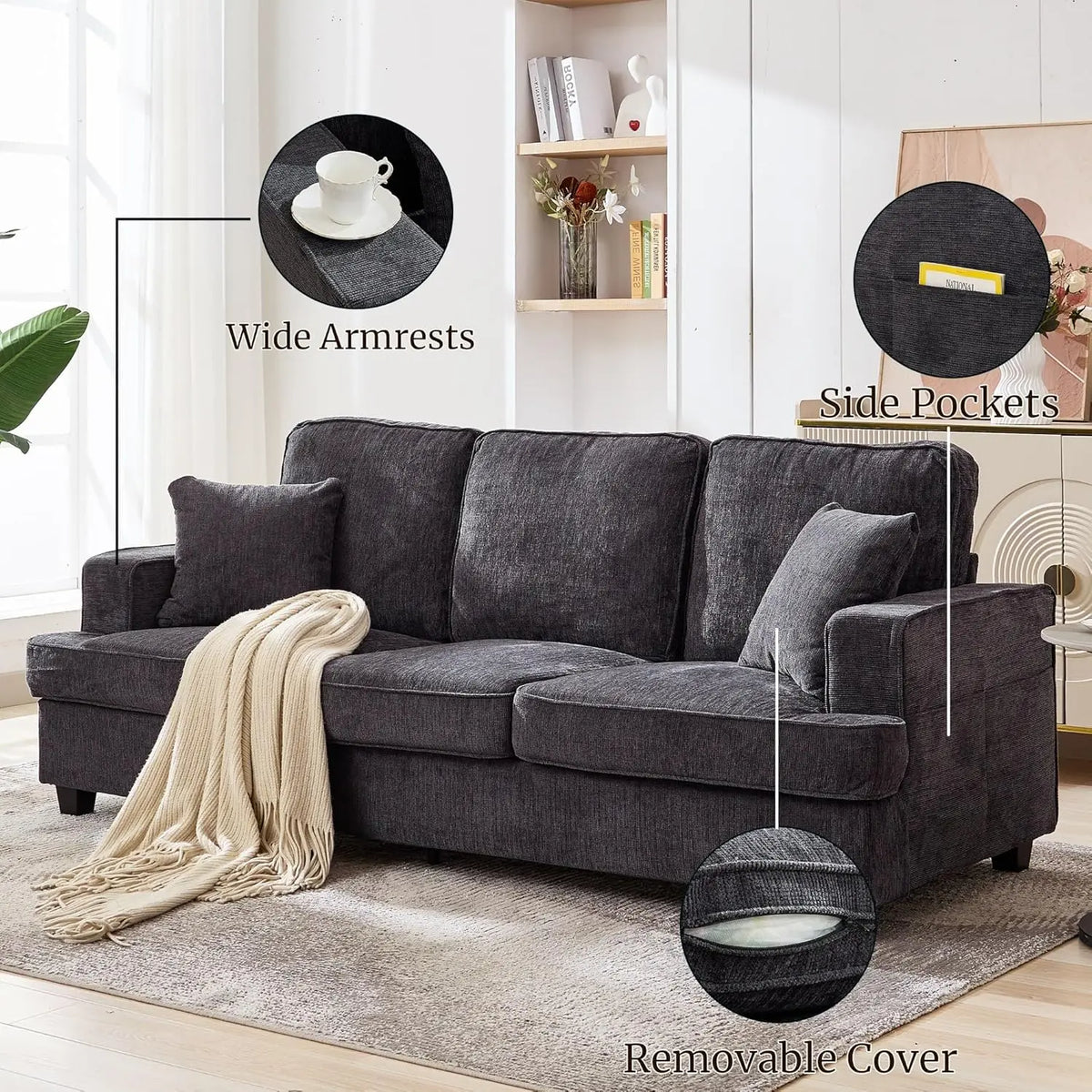 89 inch Cloud Couch Sofa in Chenile