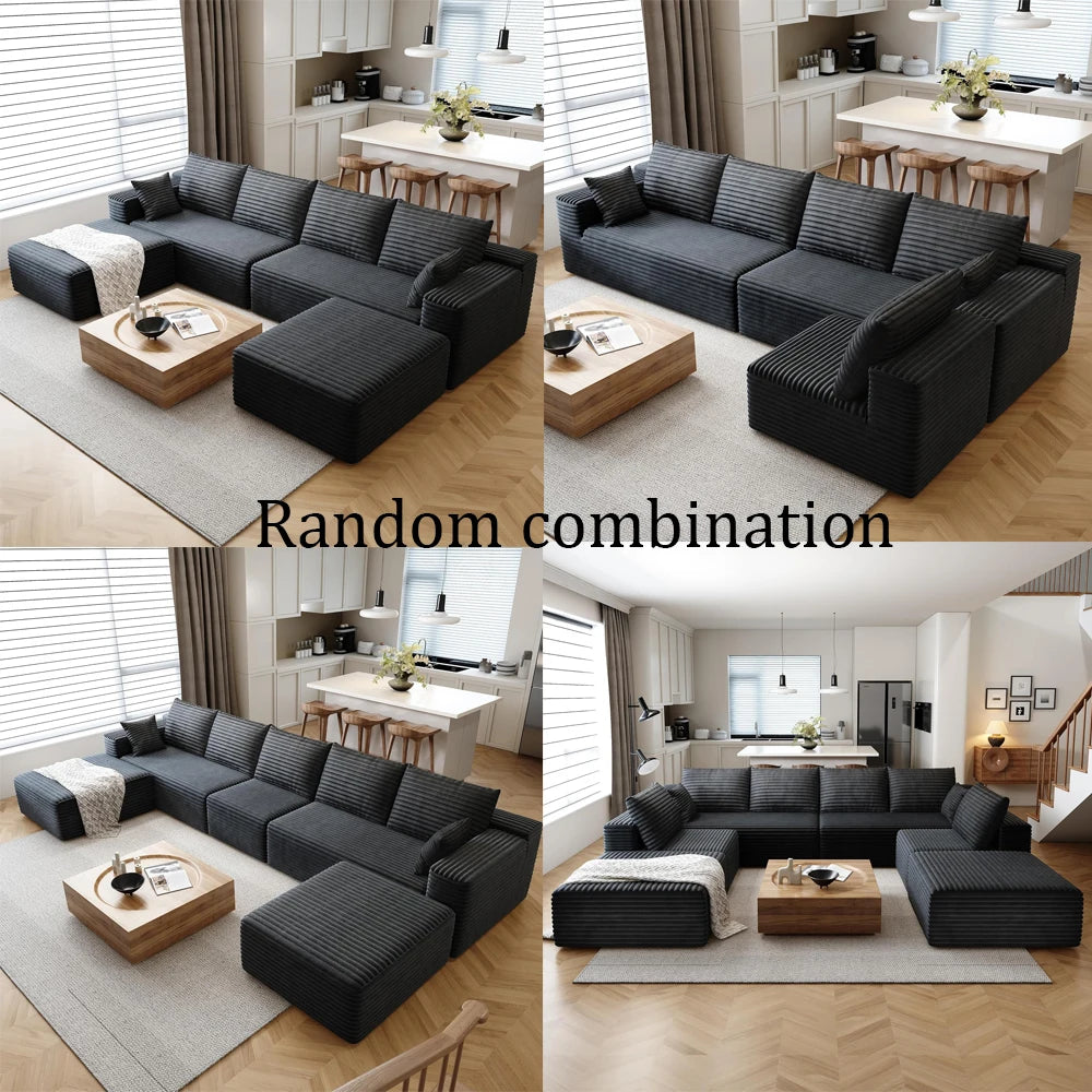 Cloud-Style Sectional Sofa, With Corduroy Cover