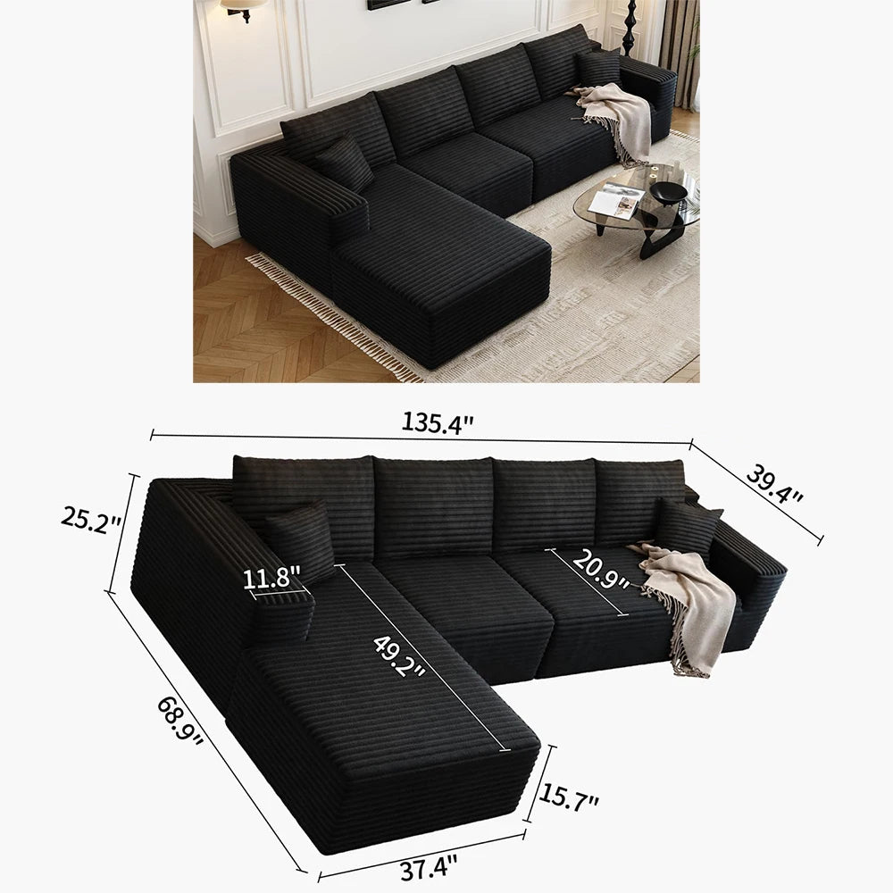 Cloud-Style Sectional Sofa, With Corduroy Cover