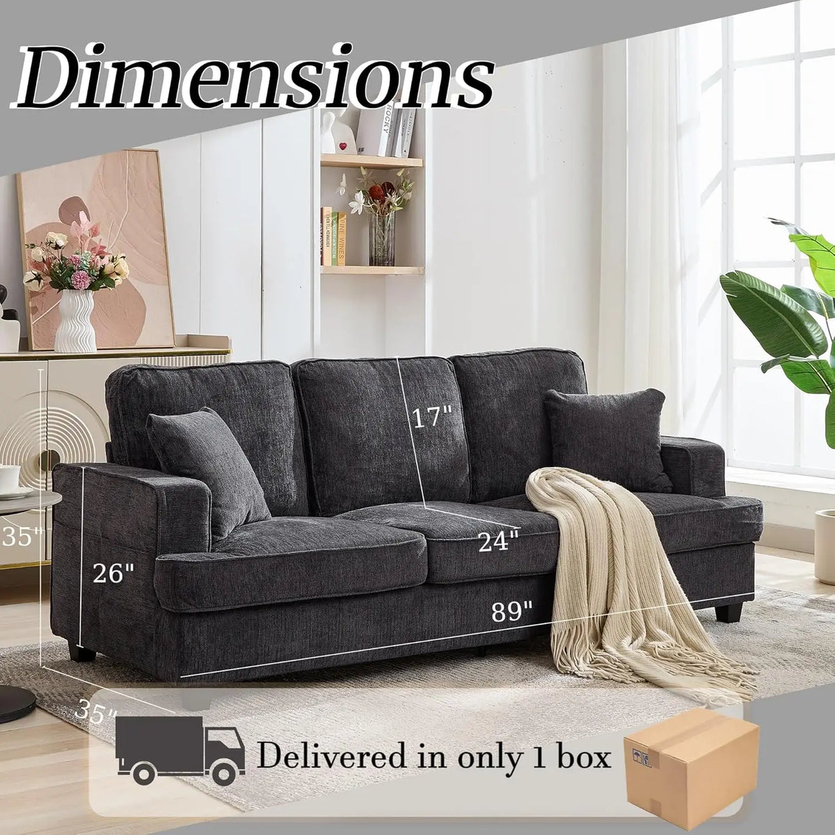 89 inch Cloud Couch Sofa in Chenile